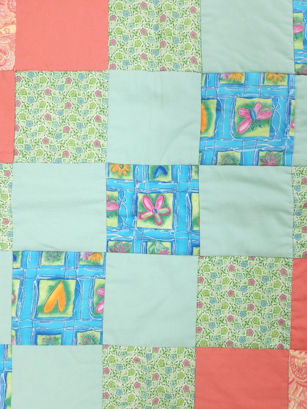 Handmade Patchwork Bright Colorful Cotton Play Lap Quilt 30x22 Inches